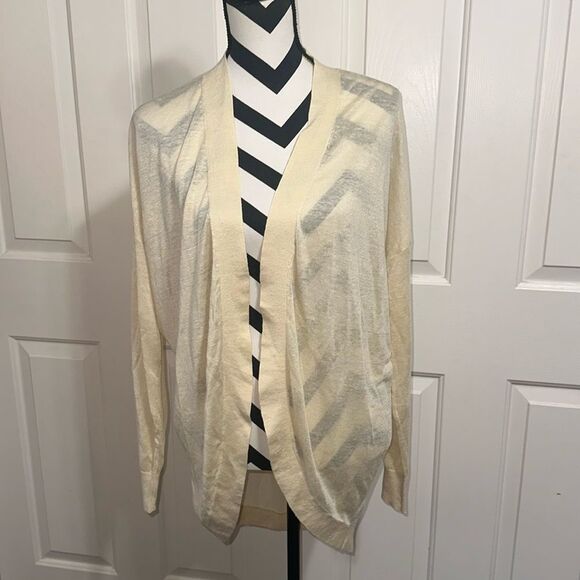 THEORY Cream Linen Blend Open Front Cardigan - Picture 1 of 5